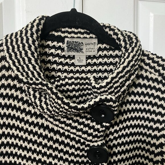 Habitat Sweater Womens L Black White Stripe Chunky Knit Lagenlook Artsy Wrap - Picture 2 of 9